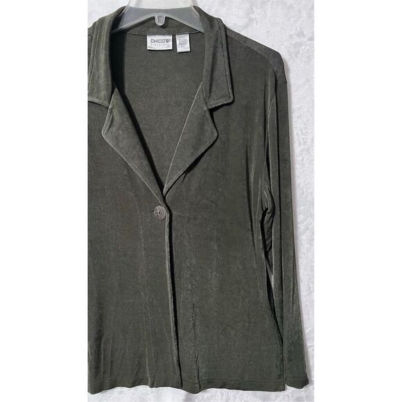 Chico's Travelers Women's Green Open Front Collared Coatigan Size 2 (Large) - Picture 3 of 6